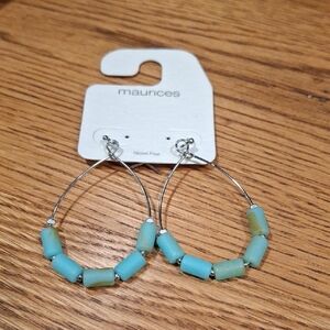 Maurices Blue & Green Beaded Hoop Earrings